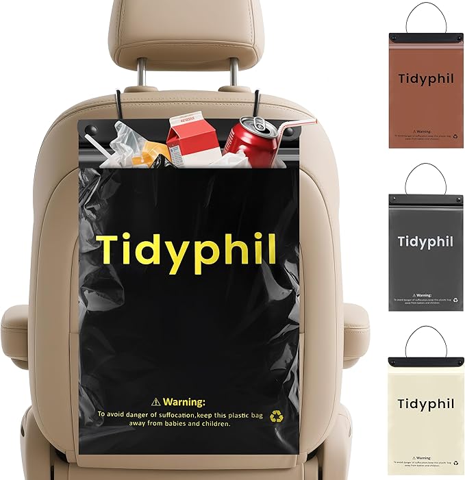 50 PCS Disposable Car Trash Bags Hanging, Leak-proof, Odor Seal. 2 Gallon Car Garbage Bags, Big Capacity. Independent of Car Trash Can, Easy Stick-On Car trash Bin for Car, SUV, Truck, Stroller. Black