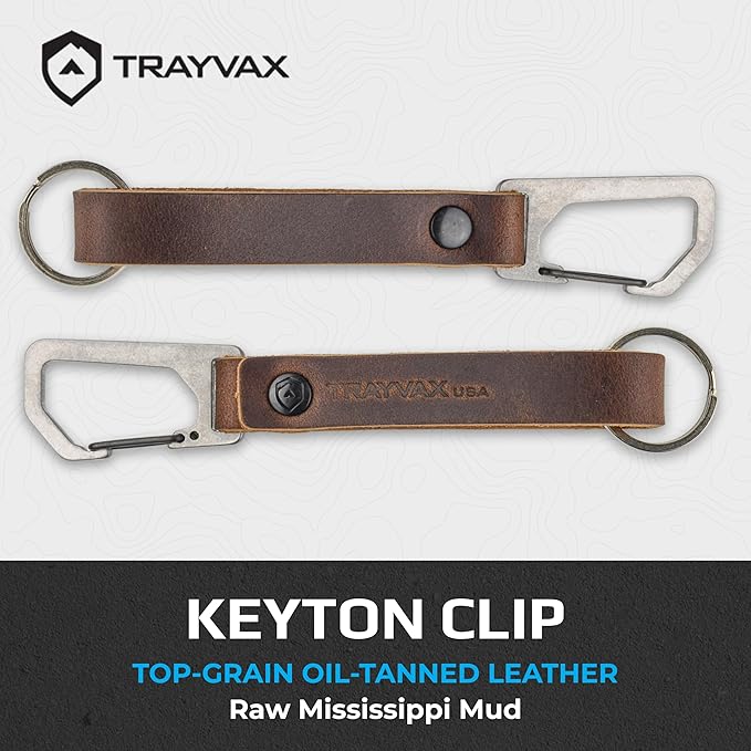 Trayvax Keyton Leather Keychain, Quick Release Carabiner Clip Key Chain for Men and Women, Stainless Steel