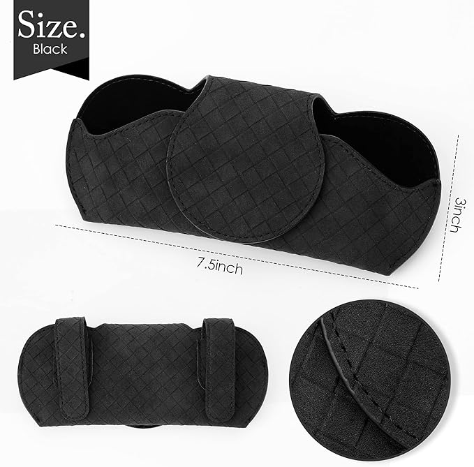 KINIVA Sunglasses Holder for Car Visor PU Leather Glasses Case with Clips for Car Visor Automotive Interior Visor Accessories Apply to All Car Models (Black)
