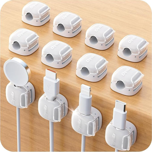 Cable Clips,12Pack Cord Holder Cord Organizer [1s Lock & Strongest Adhesive] Spring Cord Clips Phone Charger Wire Desk Cable Management Nightstand Home Office School Decor Women Cute Desk White