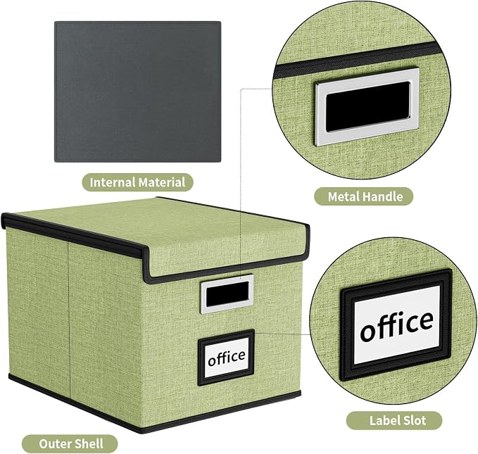 File Organizer Boxes with Lids, Linen Hanging Filing & Storage Box with Plastic Slide for Office/Decor/Home, Universal Hanging Filing Organization Box for Letter/Legal Folder
