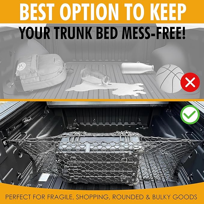 Envelope Style Elastic Trunk Cargo Net for Hyundai Santa Cruz 2022-2026 - Premium Trunk Organizers & Storage - Cargo Net for Pickup Truck Bed - Truck Bed Divider - Car Organizer for Pickup