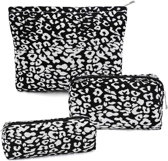 3 Pcs Makeup Bag Cosmetic Bag Set for Girls Women Travel Organizer Bathroom Toiletry Pouch Large Capacity Storage Bag (Black-2)