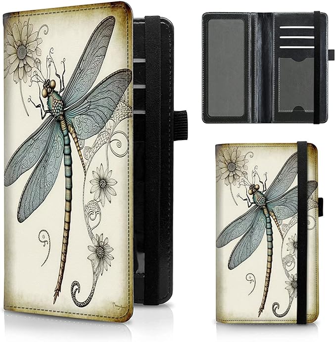 FUYOCWE Leather Checkbook Covers for Men Women Check book Holder Cover Wallets for Personal Checkbook Duplicate Checks with RFID Blocking & Elastic Strap-Dragonfly Drawing