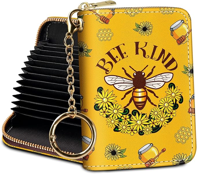 Credit Card Holder RFID Wallet, Small Card Holder Wallet for Women with Keychain Zipper, Funny Leather Print Credit Card Wallets Accordion Gift
