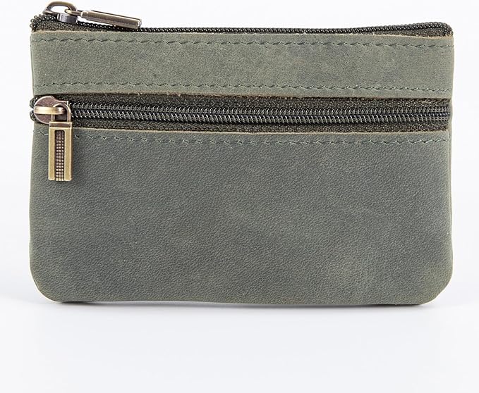 Coin Purse for Men,Coin Pouch with Zipper for Men Women,Genuine Leather Mini Coin Pocket Pouch Change Holder Mens Tray Purses Coin Purse Cash Change Wallet Key Holder Money Pouch