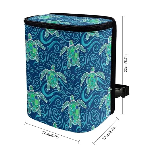 Talayituse Teal Turtle Water Print Car Trash Bin, Large Size Auto Trash Can Adjustable Portable Garbage Can with Lid, Vehicle Hanging Bag for Headrest Front Back Seat