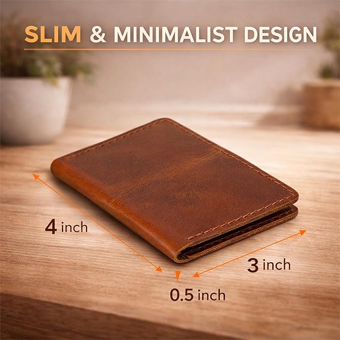 Leather Bifold Card Holder Wallet for Men & Women – Slim Minimalist Front Pocket Credit Card Wallet, Compact Leather Credit Card Case for Travel & Everyday Carry, Gift Box Included- Tan