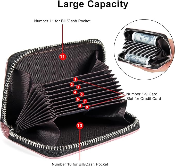EcoVision Credit Card Holder RFID Card Case Wallet, Small Accordion Zipper Card Case Holder, Card Organizer Case for Women Men