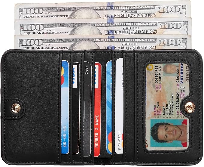 Toughergun Women’s Small Slim Leather Wallet with RFID Protection, Compact Bifold Mini Purse with Clear ID Window