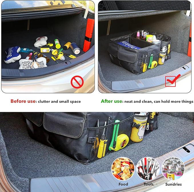 Trunk Organizer for Car - 52L Large Capacity Collapsible Multi Compartments Storage Organizer, Portable Car Storage Box for most Cars/Suv, Black