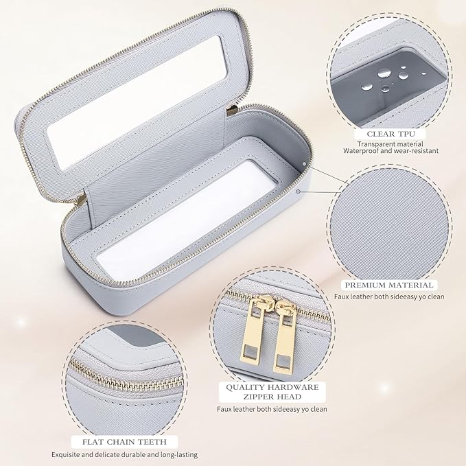 Pinkmik Makeup Brush Case Clear Travel Cosmetic & Toiletry Bag Small Makeup Bag with Zipper Purse Organizer Car Essential Bag for Women (Gray, SLIM)