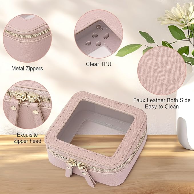 Pinkmik Small Makeup Bag Mini Clear Cosmetic Makeup Case & Toiletry Bag with Zipper Women's Purse Organizer & Car Essentials (Pink, MINI-1)