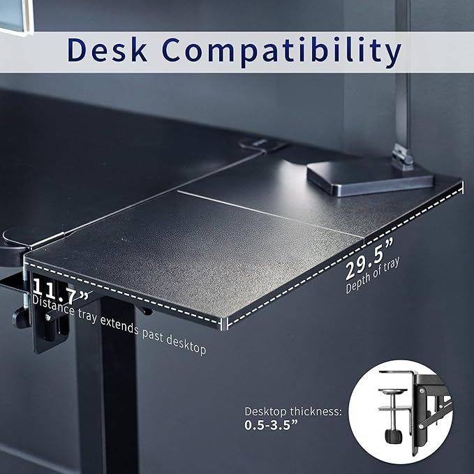 VIVO Clamp-on 30 x 12 inch Foldable Desk Extender, Wrist Support Arm Rest, Office Keyboard Tray, Side Table Extension Attachment, Black, DESK-EXT30