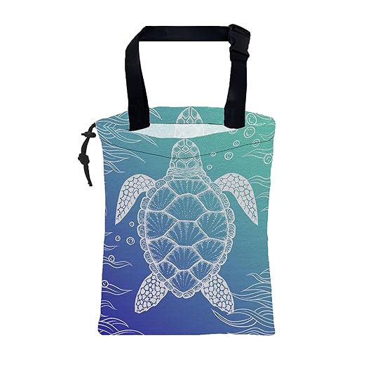 Car Trash Bag Abstract Blue Sea Turtle Hanging Drawstring Car Organizer and Storage Bag with Adjustable Buckle Canvas Garbage Bin for Back Seat or Hanging Headrest Car Decor Road Trip Essentials