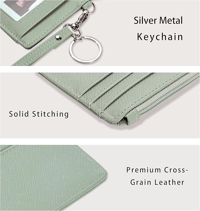 SEAVILIA Small Wallet for Women Slim Wristlet Keychain Wallets RFID Credit Card Holder With Zipper Pocket, ID Window (Light Green)