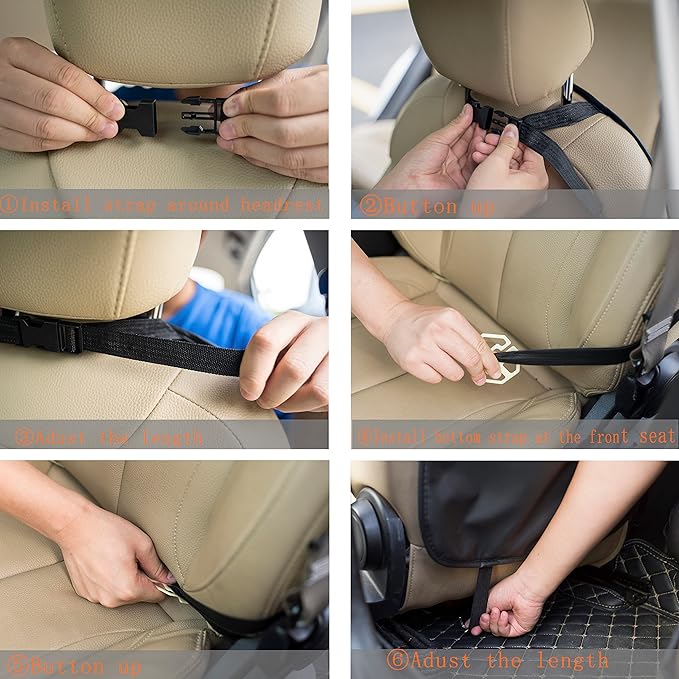 Premium PU Leather Backseat Seat Organizer with Foldable Table, Multi-Storage Pockets and Adjustable Buckle Strap for Automobiles
