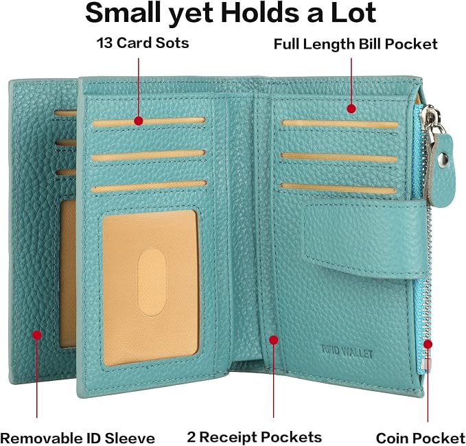 Lavemi Small Compact Women Wallet RFID Blocking Genuine Leather Bifold Purse with ID Windows
