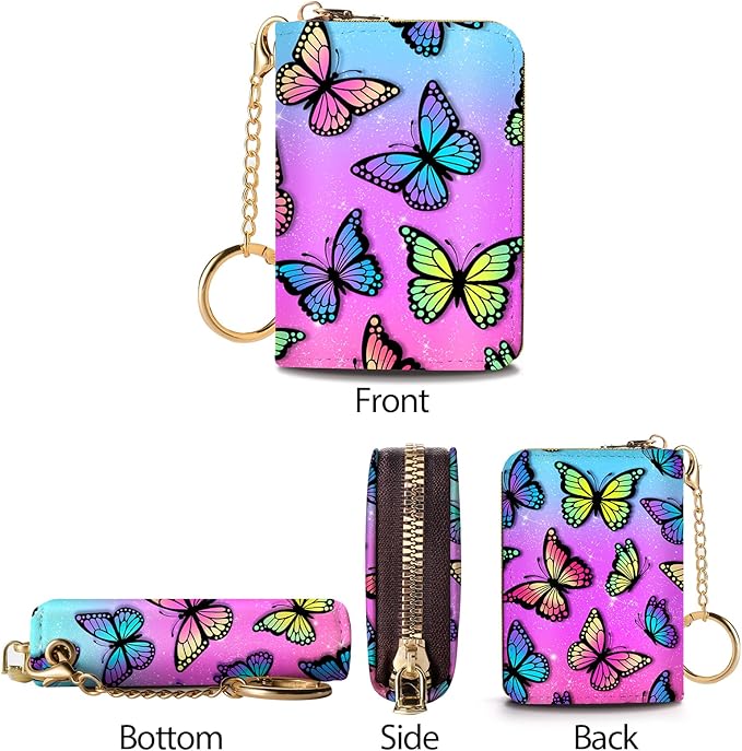 Credit Card Holder RFID Wallet, Small Card Holder Wallet for Women with Keychain Zipper, Funny Leather Print Credit Card Wallets Accordion Gift