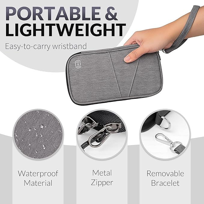 Family Passport Holder for Travel, Travel Document Organizer for Women Gift, Rfid Blocking Travel Wallet Passport Case for Men Gift, Essentials for Family Trip, Passport Wallet Cover for Cards - Grey
