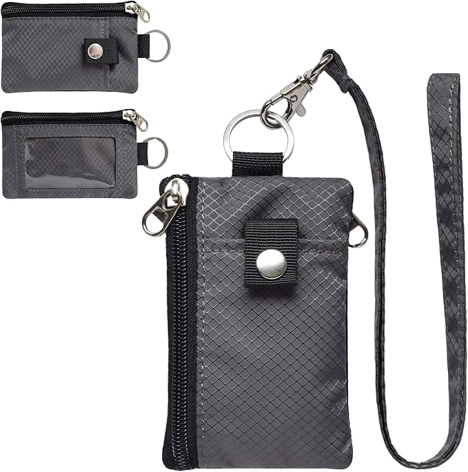 CHENSPRX Minimalist RFID Blocking Small Wallet with ID Window,WaterResistant Zip Id Case Wallet with Lanyard Keychain for Cards,Cash,Travel,Women,Men