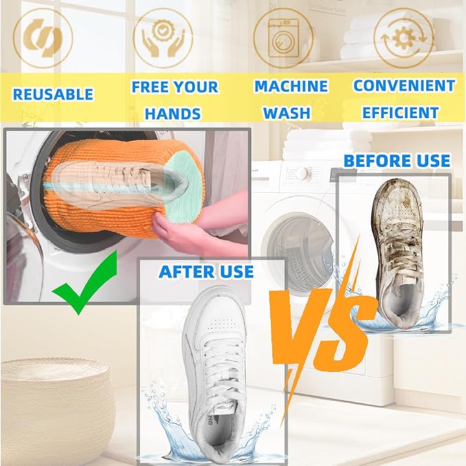 Shoe Washing Machine Bag Laundry Shoe Bag for Washer and Dryer Reusable 2pc Shoe Cleaning Bags for Sneakers 360° Deep Cleaning Machine for All Shoes Types With Self-locking Zipper