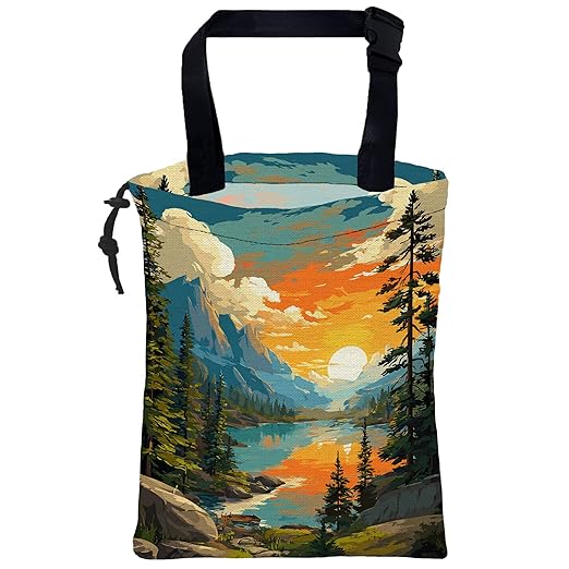 Car Trash Bag Hanging Sunrise Forest Mountain Lake Car Trash Can for Back Seat Waterproof Car Trash Bin with Adjustable Straps and Drawstring for Car Accessories Vehicle Travelling Camping