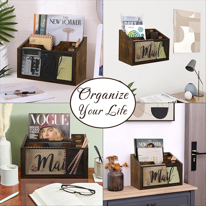 YINMIT Mail Organizer Countertop, Mail Holder, Mail Sorter for Desk, Desktop Mail Basket, Mail Organizer Wall Mounted, Office Desk Organizers and Accessories for File Paper Folder