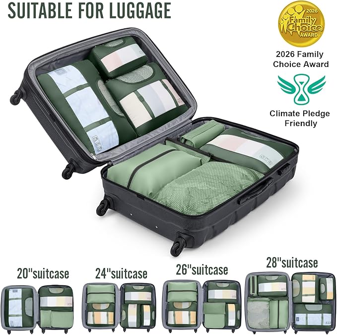 Veken 8 Set Packing Cubes for Travel Essentials, Suitcase Organizer Bags in 4 Sizes, Carry-On Luggage Accessories with Large Laundry & Hanging Toiletry Bag, Must-Have for Airplane, Road Trip & Camping