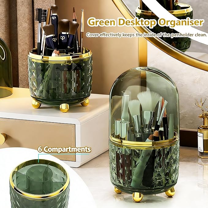 360° Rotating Dust-Proof Multi-Purpose Storage Organizer - Perfect for Silverware, Utensils (Forks, Knives) & Makeup Brushes, Countertop Holder for Kitchen & Vanity