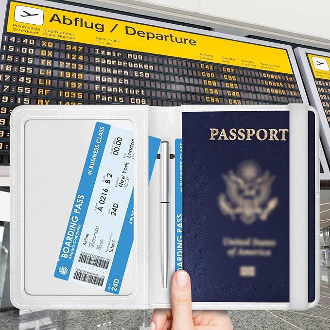 Passport Holder for Travel Essentials, RFID Premium Leather Passport Wallet Cover Case for Travel Must Haves Accessories, Passport Book Holders for Women Men Cute Blue Dogs