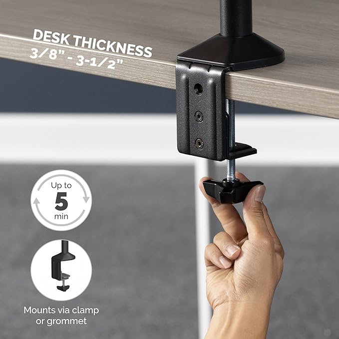 Fellowes Reflex Series Adjustable Monitor Arm for Desk, Supports 27-Inch Monitors, Ergonomic Dual Monitor Stand with VESA Mount, Easy Setup with Grommet or Clamp, 8502601-Black