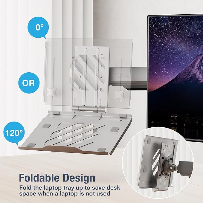 AVLT Adjustable Laptop Tray with Support for 120mm Fans Compatible with VESA 75x75 Monitor Arm - Suitable for Laptops Up to 17Inch - Gray (Fan Not Included)