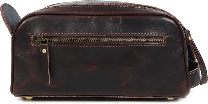 Toiletry Bag | Leather Dopp Kit for Men & Women – Travel Organizer with Multiple Compartments, Water-Resistant, Durable & Stylish | Grooming Essentials, Shaving & Makeup Pouch (Brown)