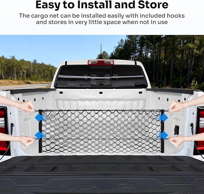 Canvcle Trunk Cargo Net for 2023-2025 2026 Chevy Colorado &GMC Canyon Accessories Envelope Style Mesh Trunk Net Organizer and Storage Stretchable Adjustable Elastic Nylon Rear Cargo Netting with Hooks