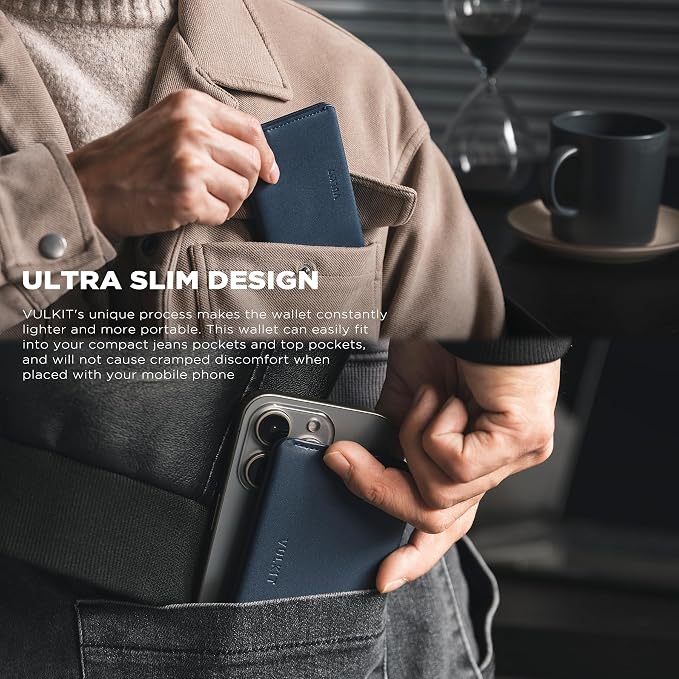 VULKIT Slim Minimalist Card Holder RFID Blocking Leather Credit Card Holder Front Pocket Wallet Magnetic Closure
