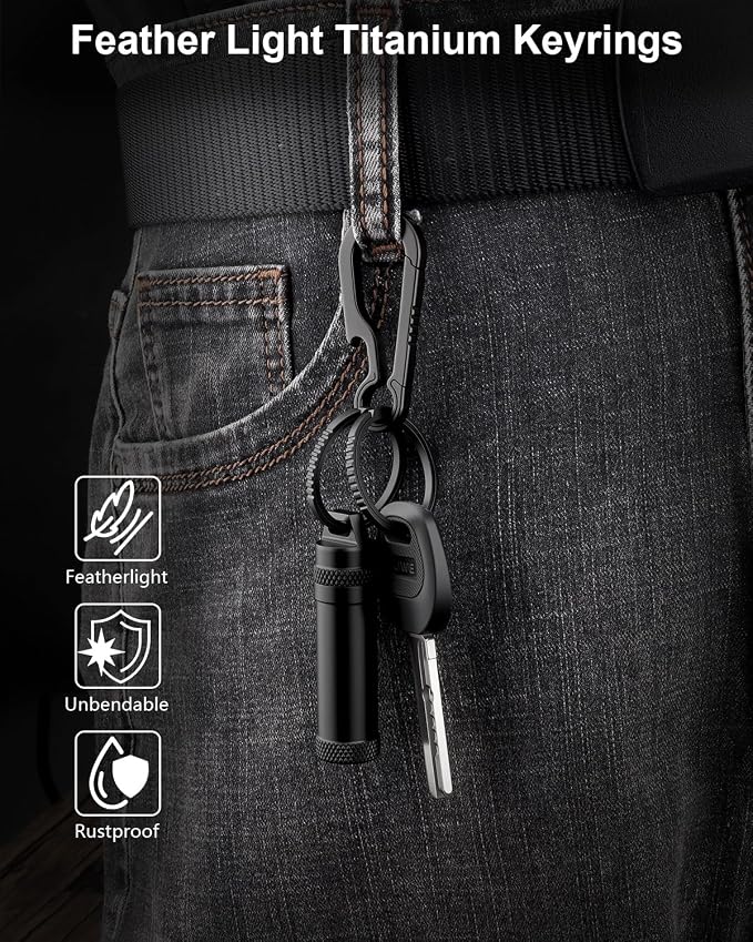 PJYTAC Titanium Key Rings Side Push Key Chain Rings Heavy Duty, Ultra Light Easy to Open Keyrings for Key Fobs Gift for Men