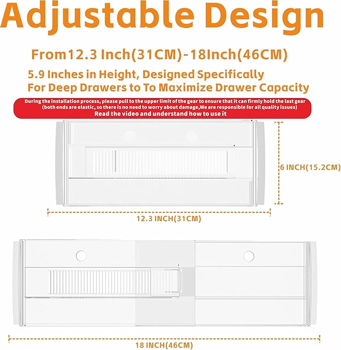 Yieach 5 Pack 6 Inch Tall Acrylic Drawer Divider for Clothes-Expandable from 12.3-18''-Adjustable Dresser Deep Drawer Dividers for Baby Clothing,Underwear,Clear in Drawer Separators for Kitchen,Office