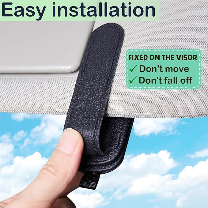 Sunglasses Holder for Car Visor - Universal Car Eyeglass Glasses Magnetic Clip - 2 Pack Leather Car Convenient and Fashion Sunglass Organizer Hanger Clip Ticket Card Clip Interior Accessories (Black)