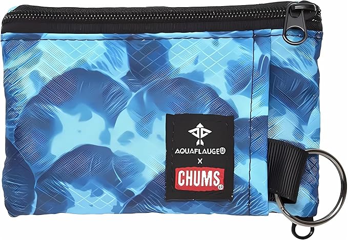 Chums Surfshorts Wallet - Lightweight Slim Wallet with RFID Blocking Card & Clear ID Window - Zippered, Water Resistant w/Key Ring