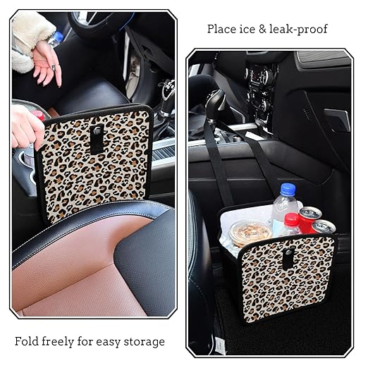 Leopard Car Trash Can Animal Cheetah Print Foldable Hanging Car Trash Bag Bin Auto Garbage Can Leak-Proof Car Organizer(Large)