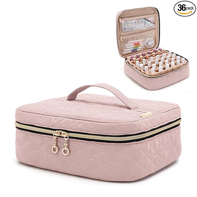 Yarwo Nail Polish Carrying Bag Holds 36 Bottles (15ml/0.5 fl.oz), Travel Storage Organizer for Nail Polish and Manicure Accessories, Dusty Rose