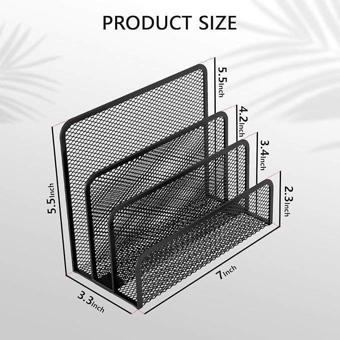 Mesh Mail Organizer 3 Slot Mail Holder for Desk Mesh Letter Sorter File Holder for Home Office Documents, Envelopes, and Postcards Paper Clip Holder set (Black)
