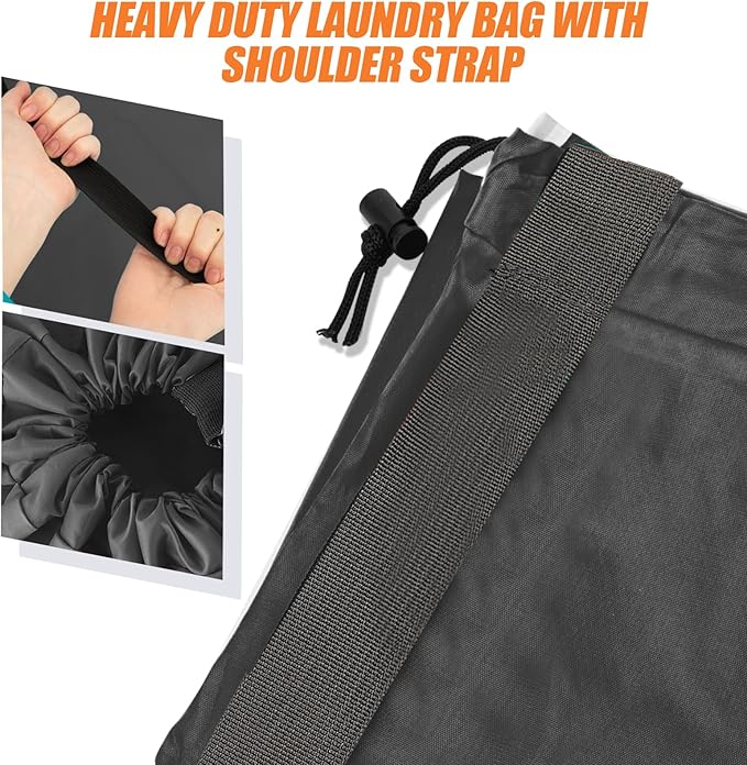 Isink Heavy Duty Laundry Bag with Strap,2 Pack Travel Laundry Bags for Dirty Clothes,24" x 36" Large Laundry Bag for Traveling,Camping,Dorm (Black+ Gray)