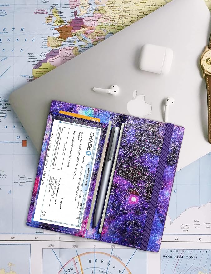 Zreal Checkbook Cover for Men & Women, Premium Vegan Leather Checkbook Holder for Top & Side Tear Duplicate Checks with RFID Blocking (Starry)