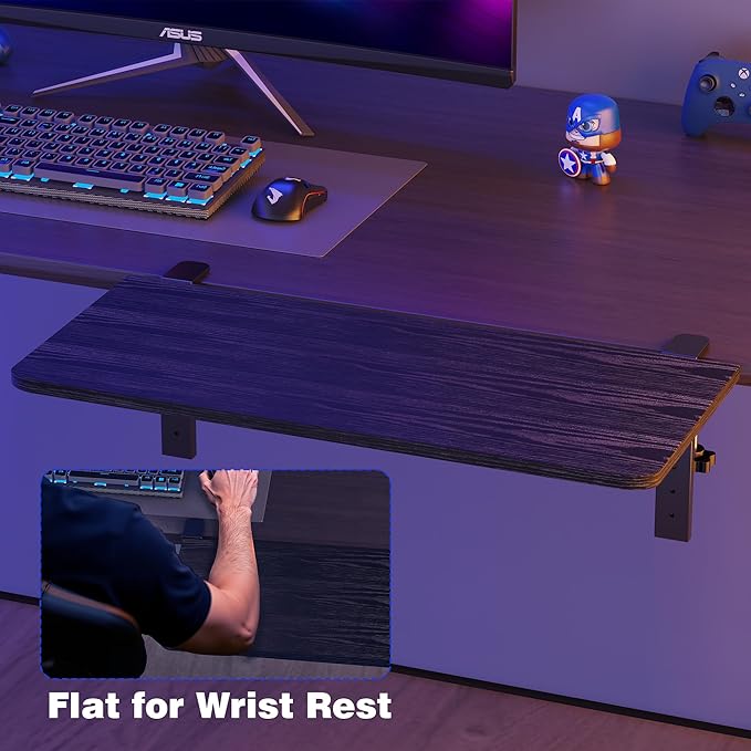Desk Extender, 22-inch Clamp-On Desk Shelf, Height-Adjustable Desktop Shelf Organizer for Monitors Office and Gaming Accessories, Arm Support Table Extension, 44lbs Heavy Duty, Black