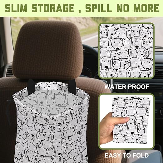Car Trash Bag Abstract Dog Hanging Drawstring Car Organizer and Storage Bag with Adjustable Buckle Canvas Garbage Bin for Back Seat or Hanging Headrest Car Decor Road Trip Essentials