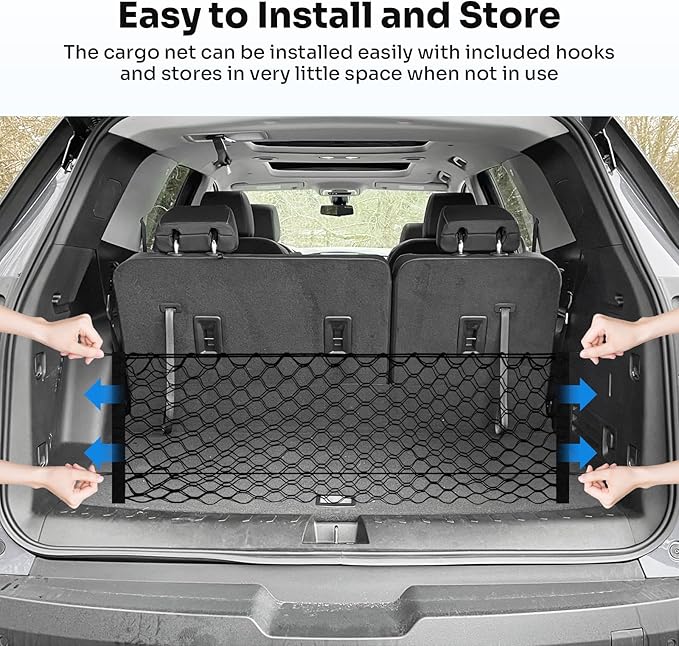 Canvcle Trunk Cargo Net for 2018-2025 2026 Chevrolet/Chevy Traverse Accessories Envelope Style Mesh Trunk Net Organizer and Storage Stretchable Adjustable Elastic Nylon Rear Cargo Netting with Hooks