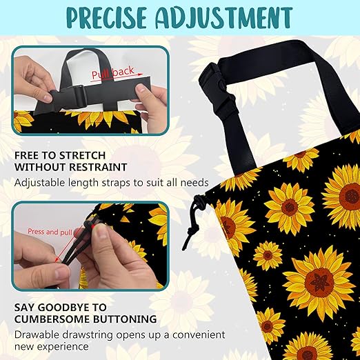Car Garbage Bag Blooming Yellow Sunflowers Drawstring Car Trash Bag Hanging for Back Seat with Adjustable Buckle Canvas Vehicle Trash Can Easy-to-Install