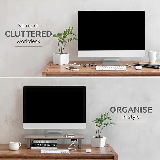 Anji Mountain Monitor Stand - Desktop Organizer & Laptop Riser, Ergonomic Monitor Riser, Space-Saving Monitor Stand for Desk, Durable Construction, Easy Assembly, Ideal for Home & Office,Biscotti
